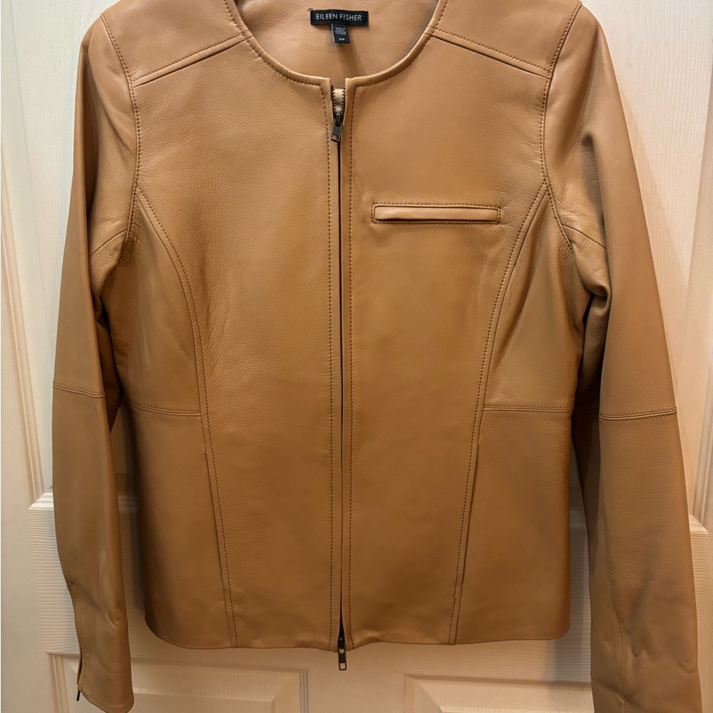 Eileen Fisher Camel Leather Jacket small